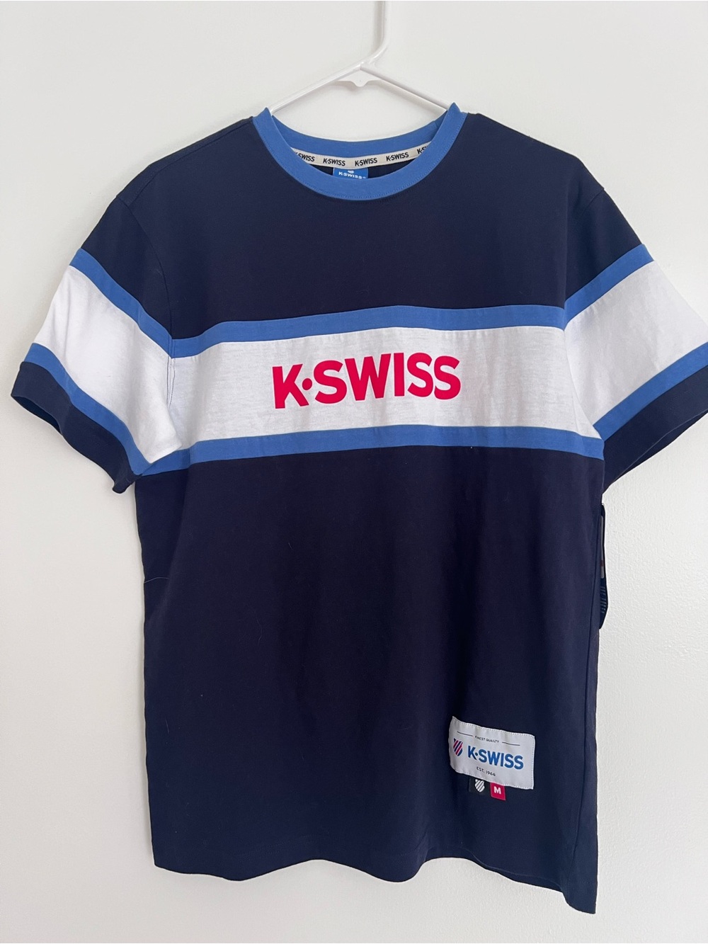 K-Swiss Shirt Men’s M Red White Blue Tennis Retro Logo Sport New with Tags NOS